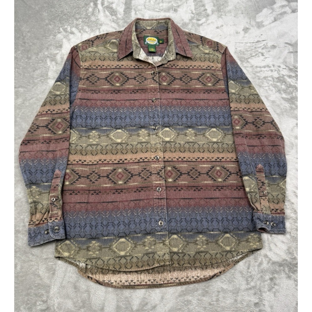 Vintage Cabelas Shirt Womens Large Button Down Long Sleeve Aztec Geometric Y2K